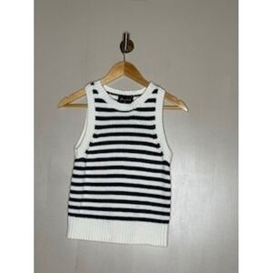 Marbled Stripe Knit Sweater Tank XS Black White Cropped Preppy Minimalist